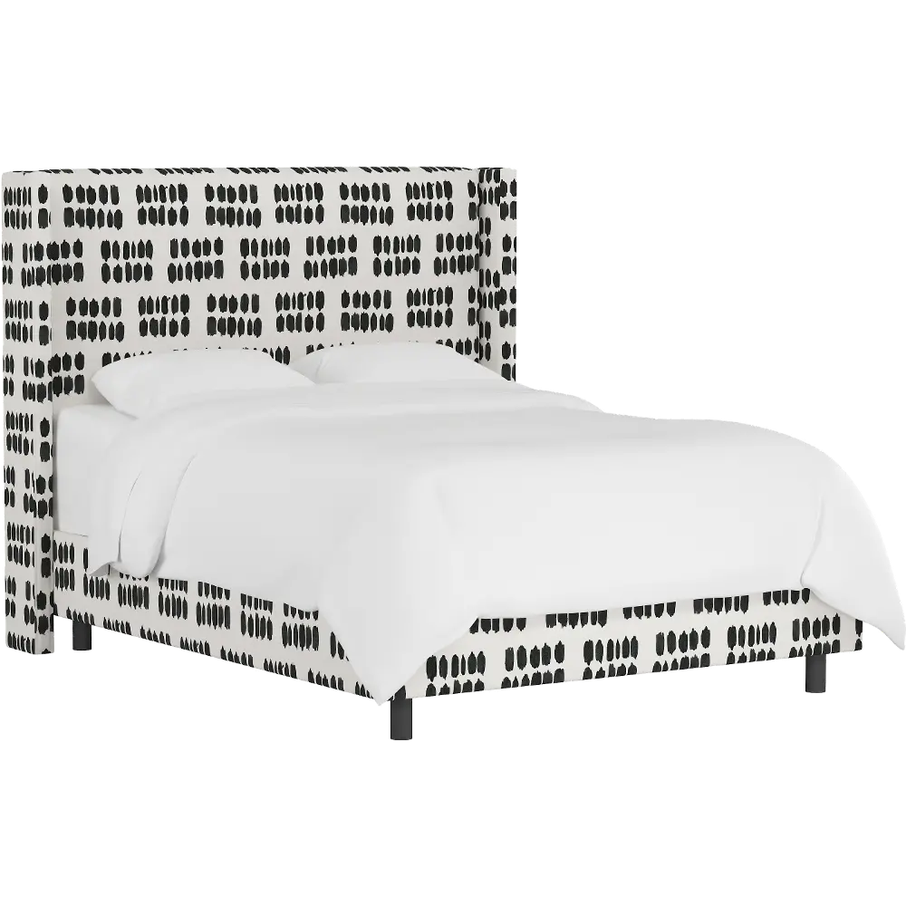 503BEDIKDCR Penelope Black Dot Straight Wingback King Bed - Skyline Furniture-1