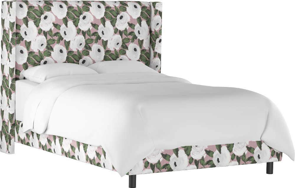 Penelope Rose Floral Straight Wingback King Bed - Skyline Furniture