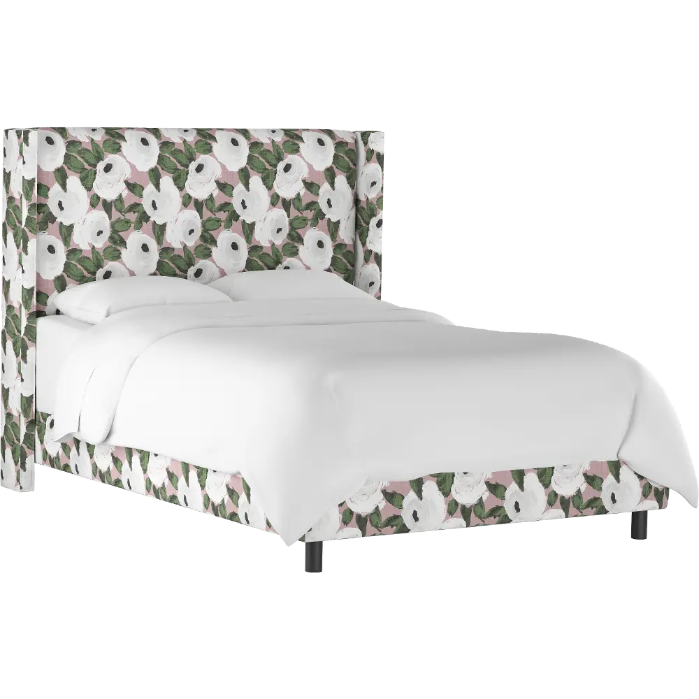 502BEDBLMSBRYRSBLSHIVYOGA Penelope Rose Floral Straight Wingback Queen Bed - Skyline Furniture-1