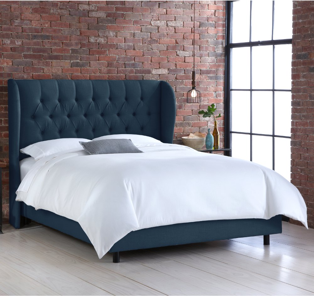 Izzy Navy Sloped Wingback Queen Bed - Skyline Furniture