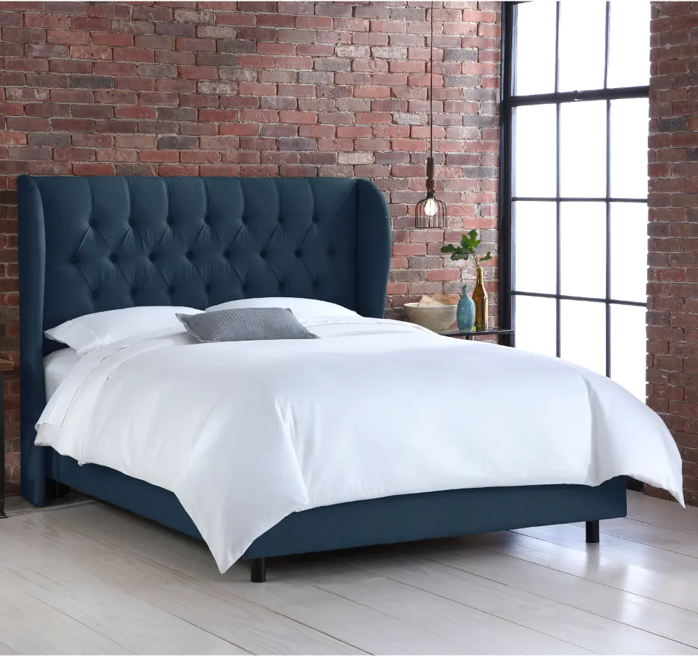 412BEDLNNNV Izzy Navy Sloped Wingback Queen Bed - Skyline Furniture-1