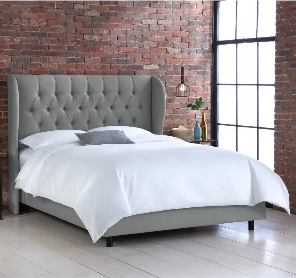 411BEDLNNGR Full Linen Gray Curved Wingback Upholstered Bed-1