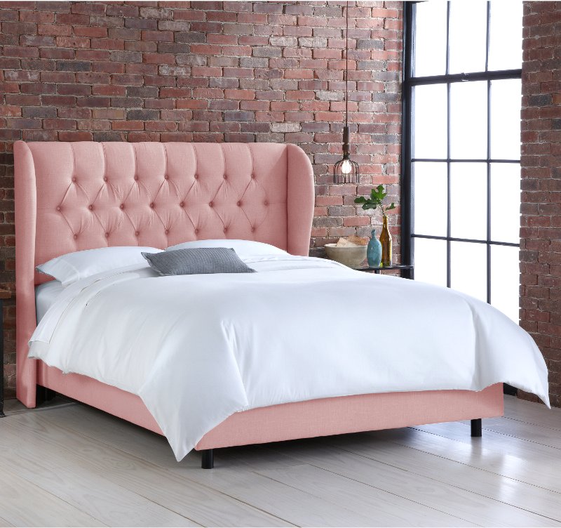 Queen Linen Blush Pink Curved Wingback, Pink Tufted Headboard Queen