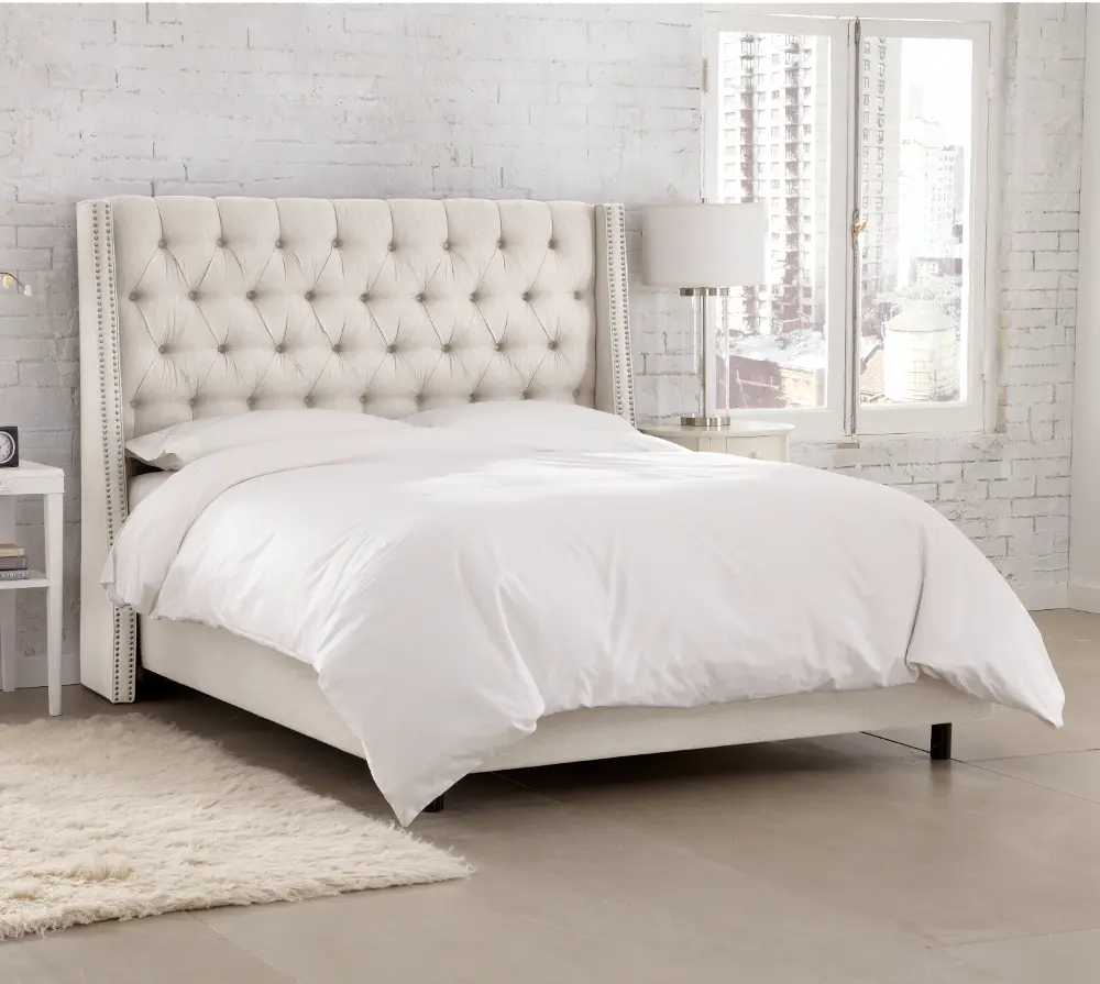 122NBBED-PWLNNTLC Riley Cream Flared Wingback Queen Bed - Skyline Furniture-1