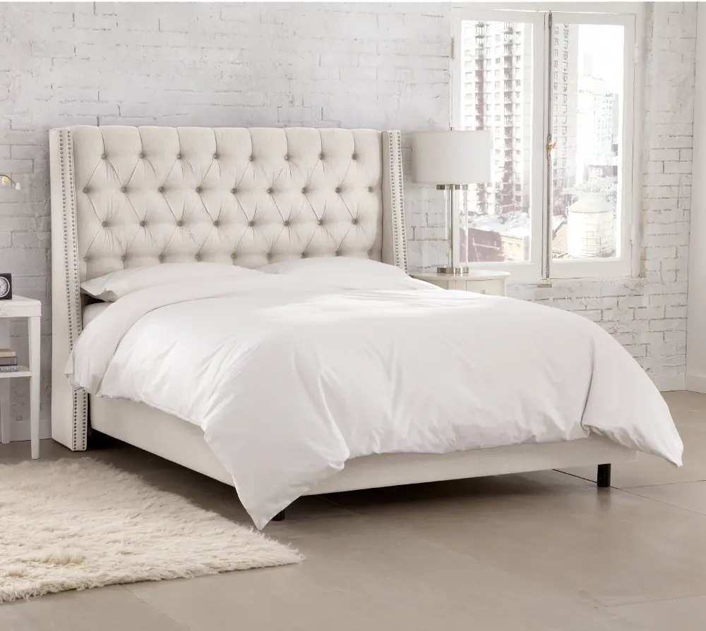 121NBBED-PWLNNTLC Riley Cream Flared Wingback Full Bed - Skyline Furniture-2