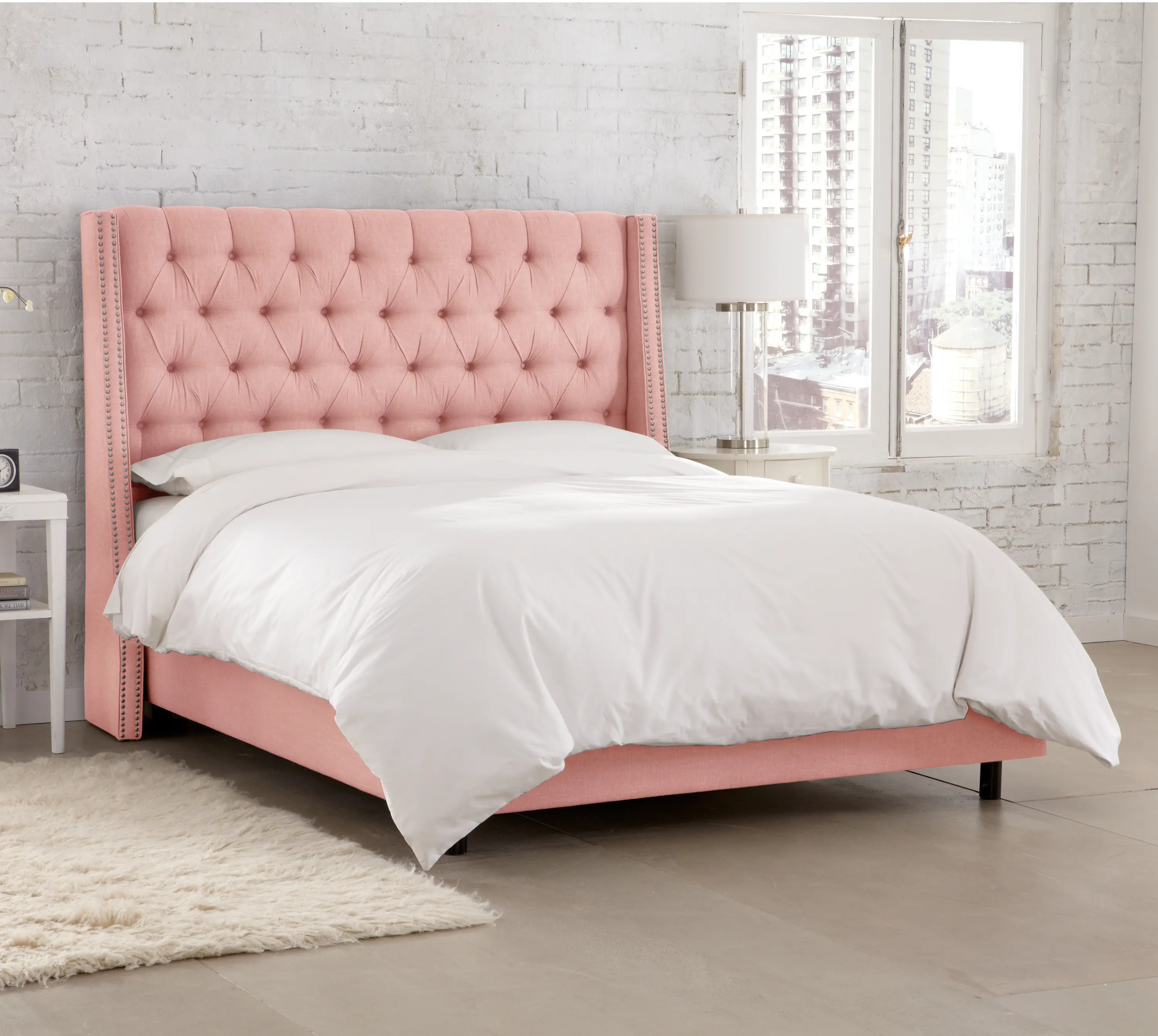 Riley Pink Flared Wingback King Bed - Skyline Furniture
