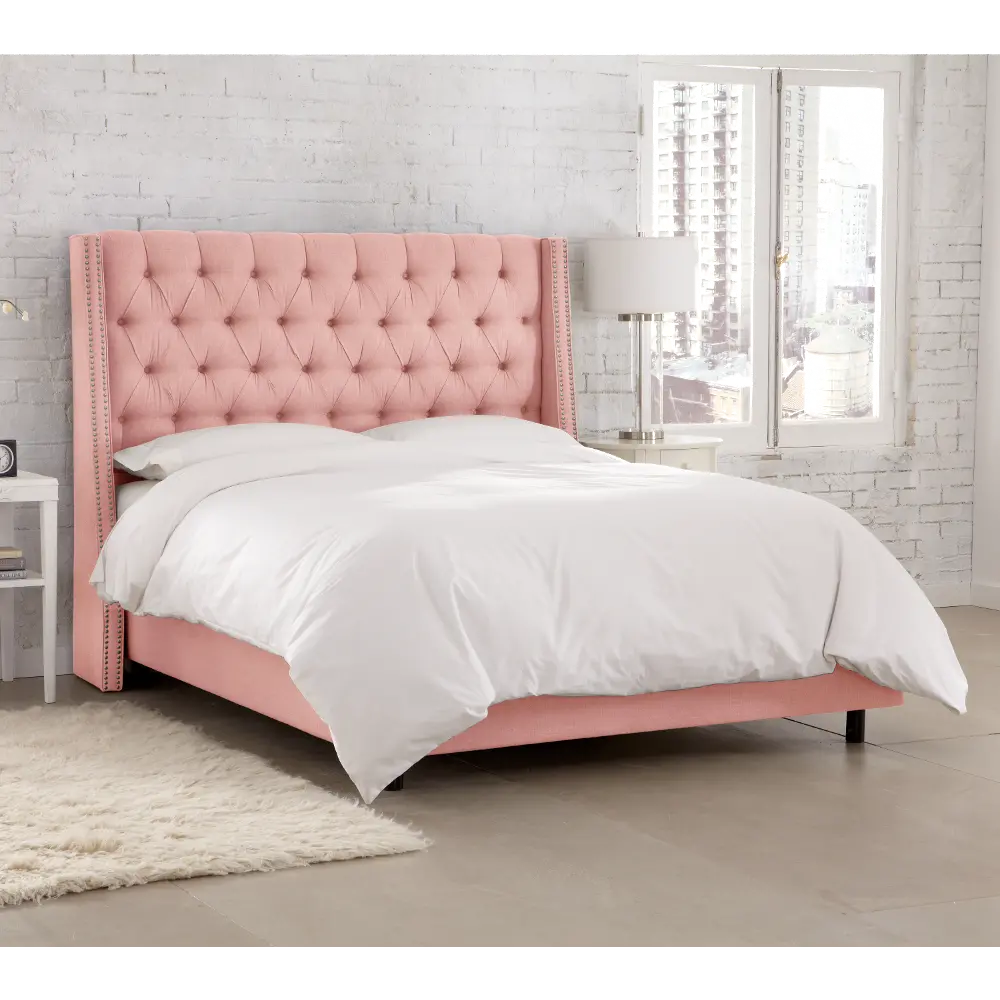 120NBBED-PWLNNPTL Riley Pink Flared Wingback Twin Bed - Skyline Furniture-1