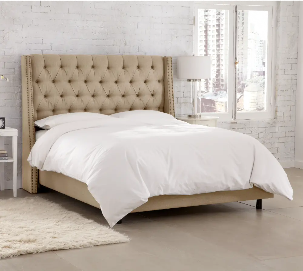 120NBBED-BRLNNSND Twin Linen SandStone Tufted Bed-1