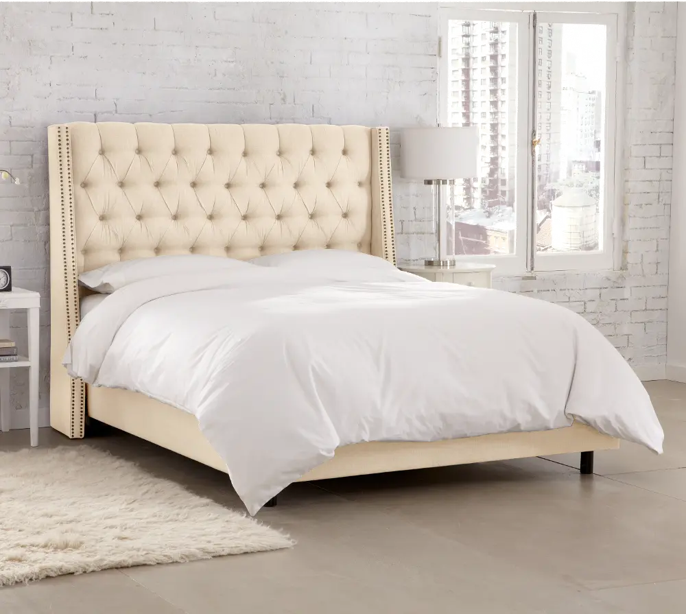 122NBBED-BRLNNLNN Riley Ivory Flared Wingback Queen Bed - Skyline Furniture-1