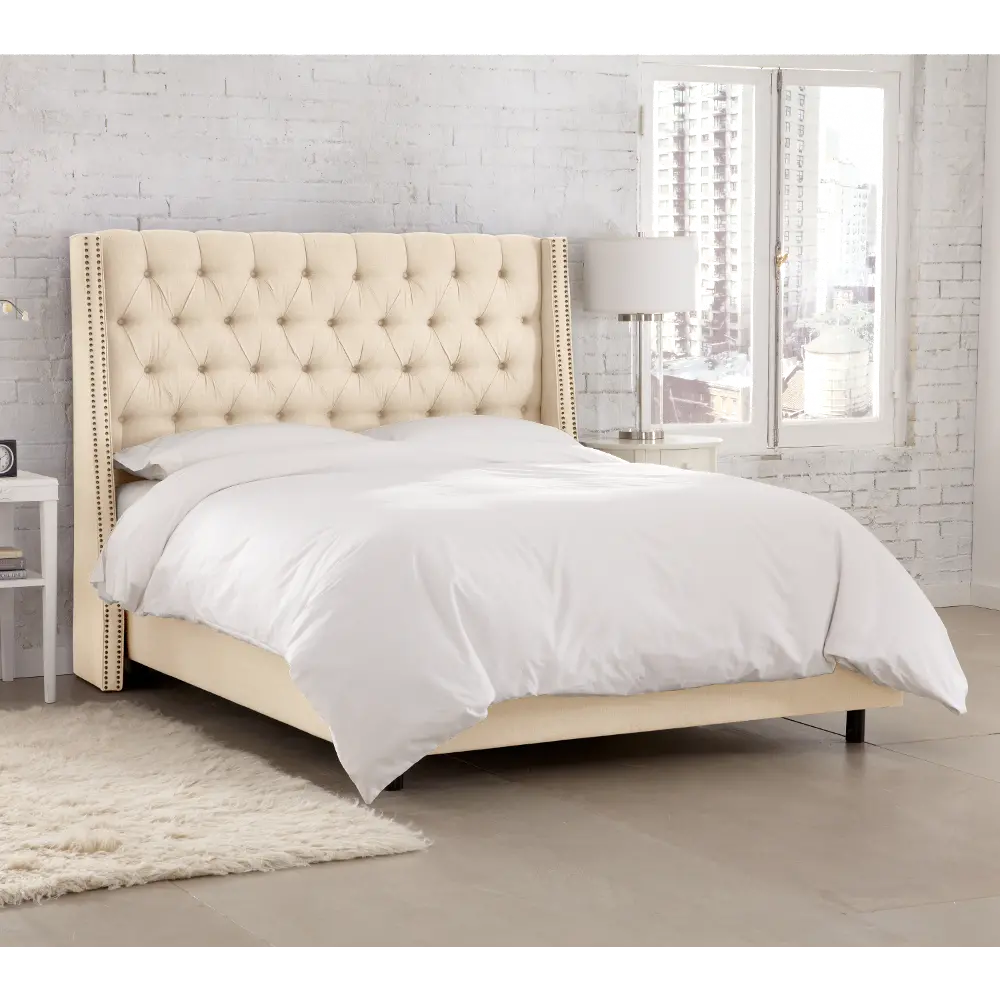 121NBBED-BRLNNLNN Riley Ivory Flared Wingback Full Bed - Skyline Furniture-1