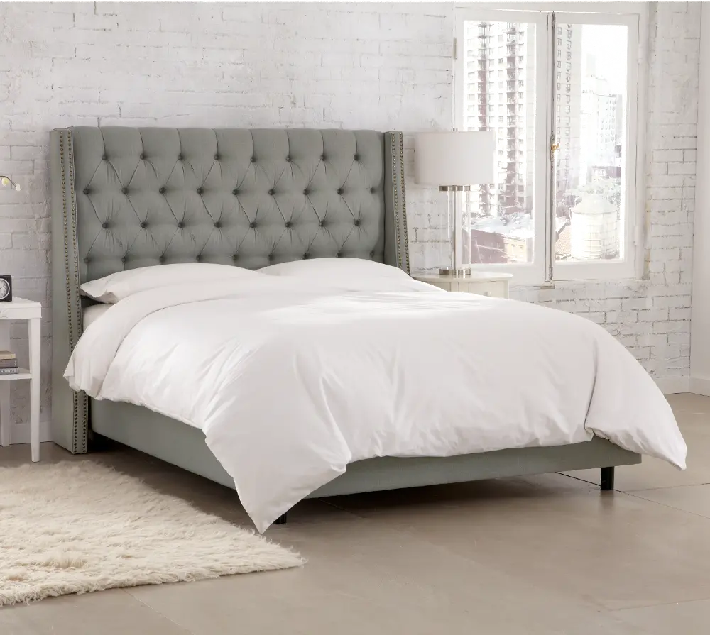 120NBBED-BRLNNGR Twin Linen Gray Tufted Bed-1