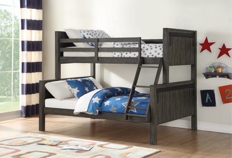 Farmhouse Gray Twin Over Full Bunk Bed, Twin Farmhouse Bed