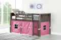 Brushed Brown Twin Loft Bed with Pink Tent - Barn Door