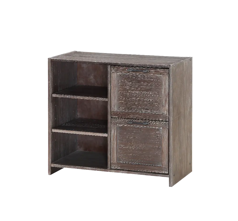 Brushed Brown 2 Drawer Chest with Shelves - Barn Door-1