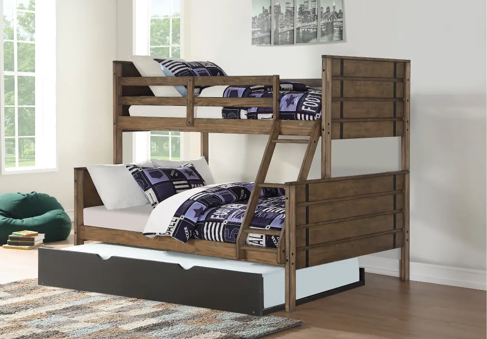 Amber Brown Twin over Full Bunk Bed with Trundle-1