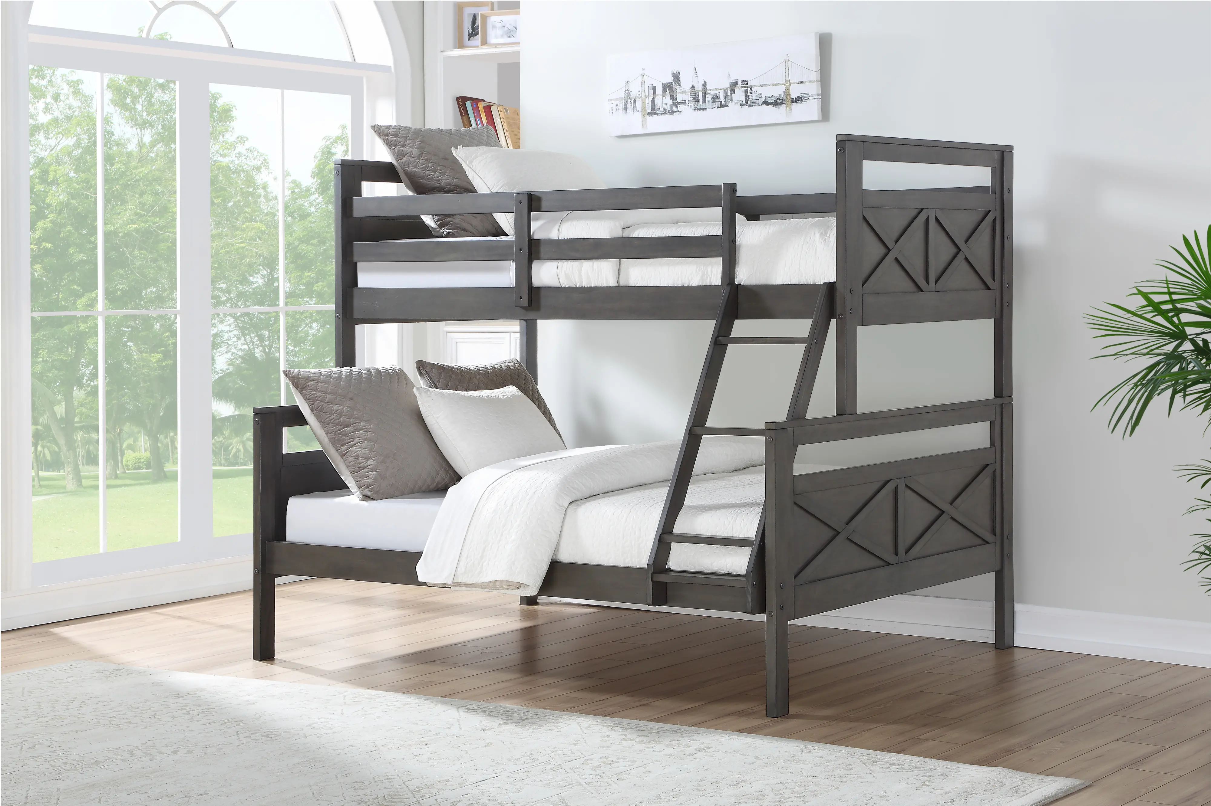 0518-TFRG Contemporary Rustic Gray Twin over Full Bunk Bed sku 0518-TFRG