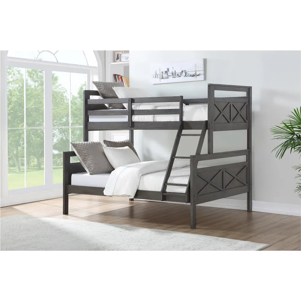 Contemporary Rustic Gray Twin over Full Bunk Bed-1