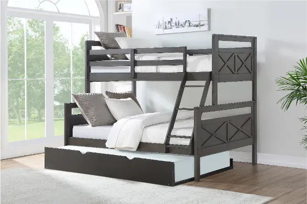 Rustic Gray Twin Over Full Bunk Bed, Full Bunk Bed And Trundle