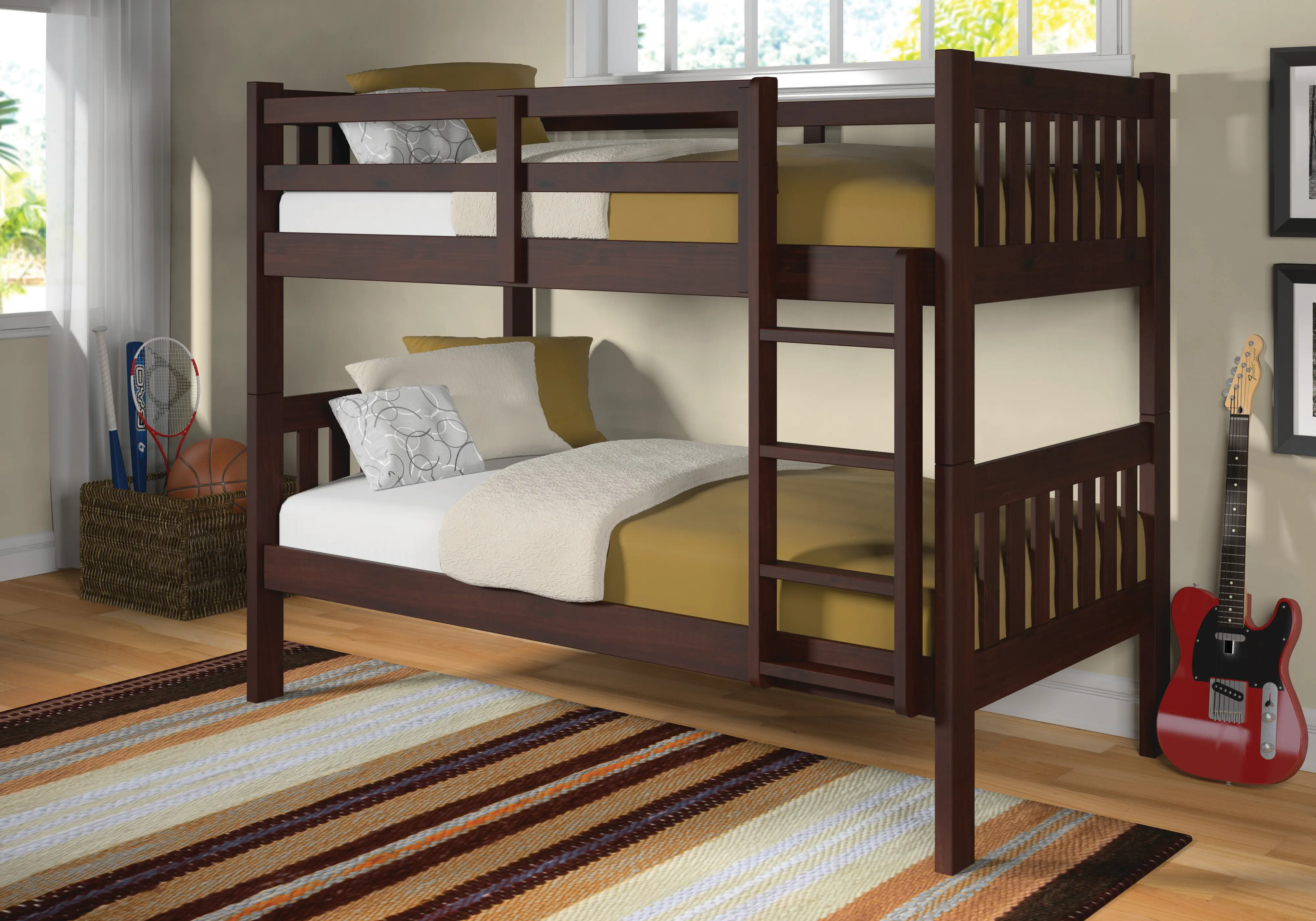 1010-3TTCP Classic Brown Twin over Twin Bunk Bed - Mission sku 1010-3TTCP