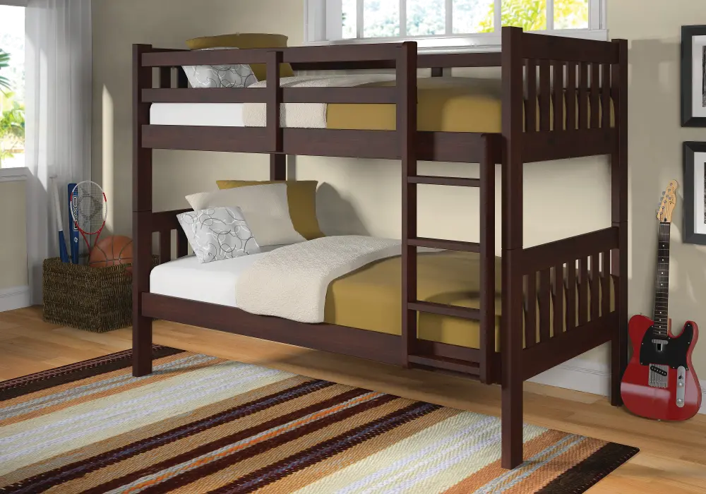 Classic Brown Twin over Twin Bunk Bed - Mission-1