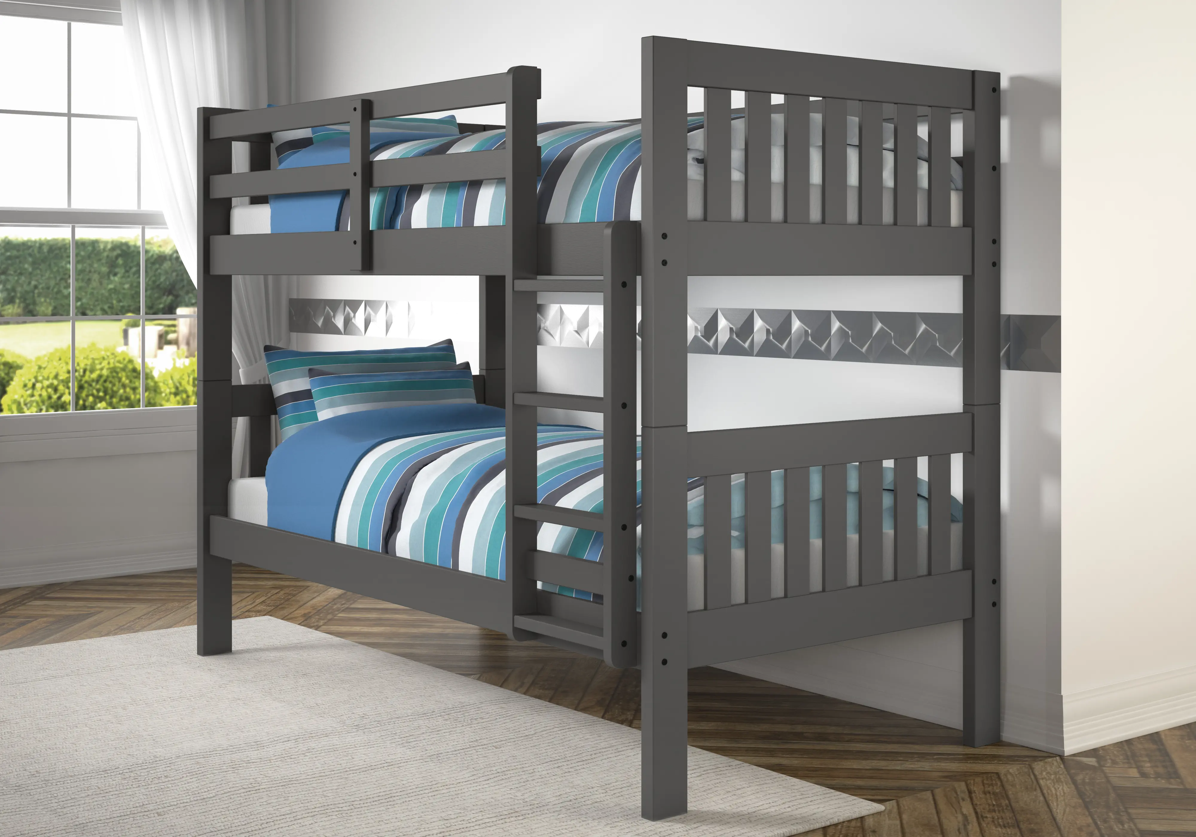 1010-3TTDG Classic Gray Twin over Twin Bunk Bed - Mission sku 1010-3TTDG
