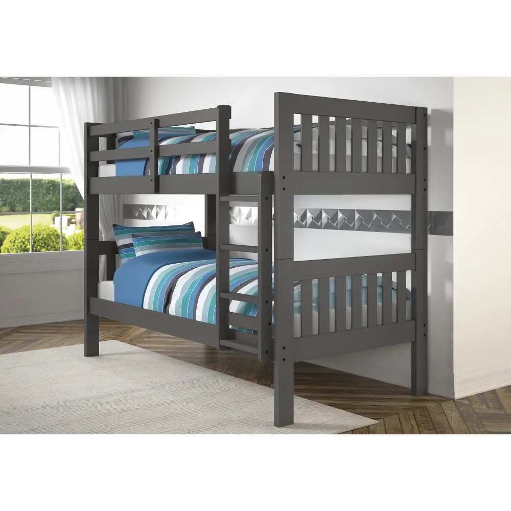 Classic Gray Twin over Twin Bunk Bed - Mission-1