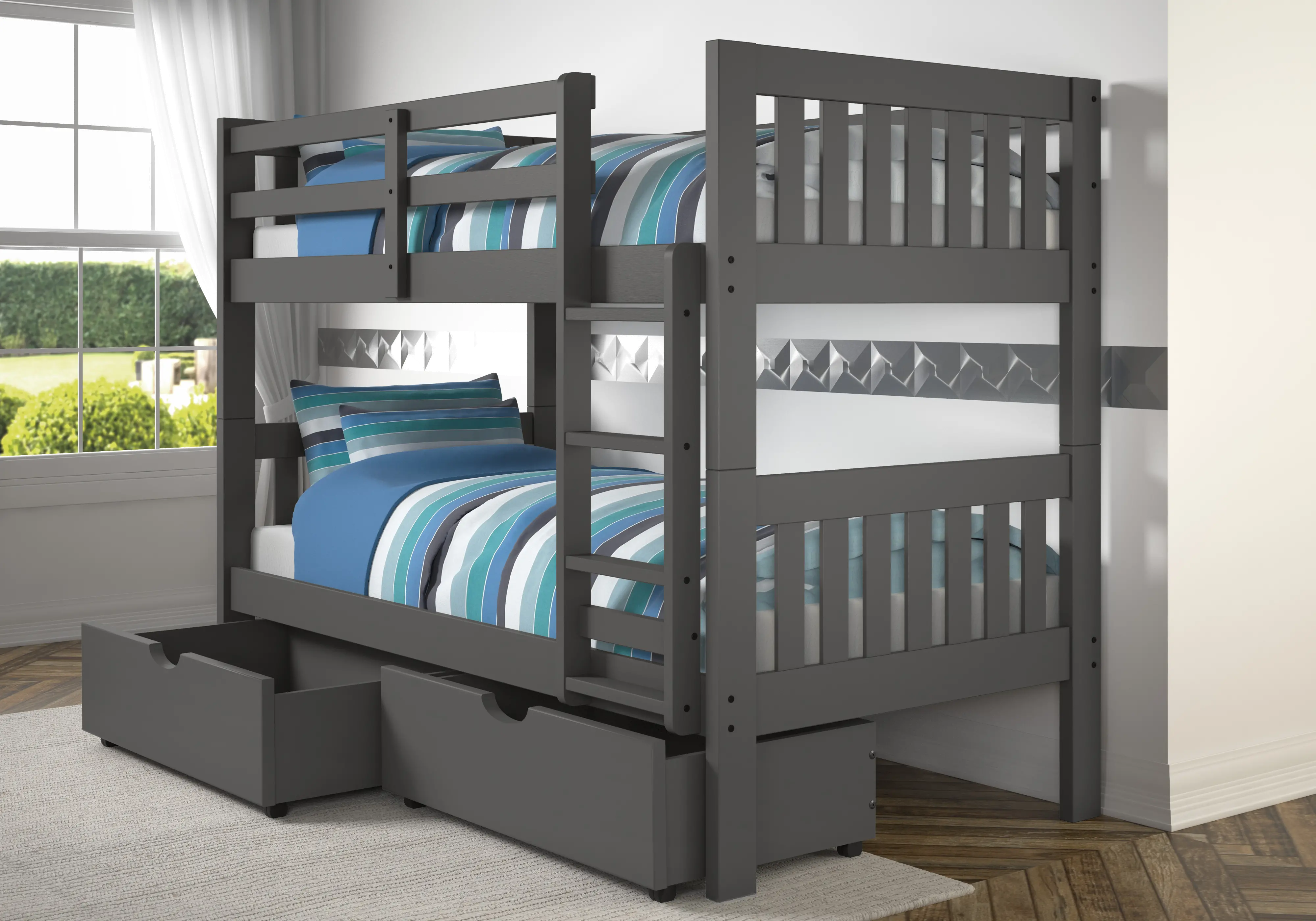 1010-3TTDG505-DG Classic Gray Twin Bunk Bed with Storage Drawers -  sku 1010-3TTDG505-DG