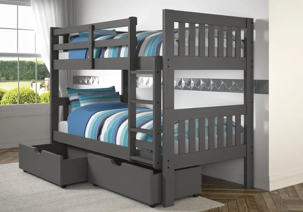 Classic Gray Twin Bunk Bed with Storage Drawers - Mission-1