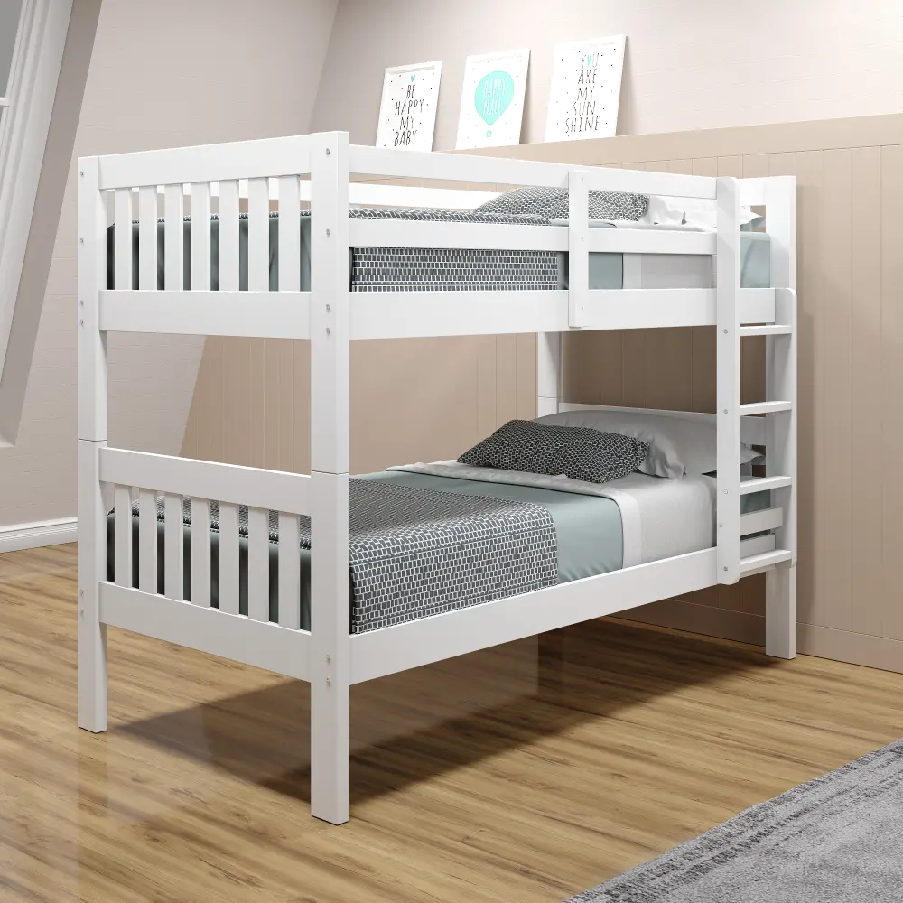 Classic White Twin over Twin Bunk Bed - Mission-1