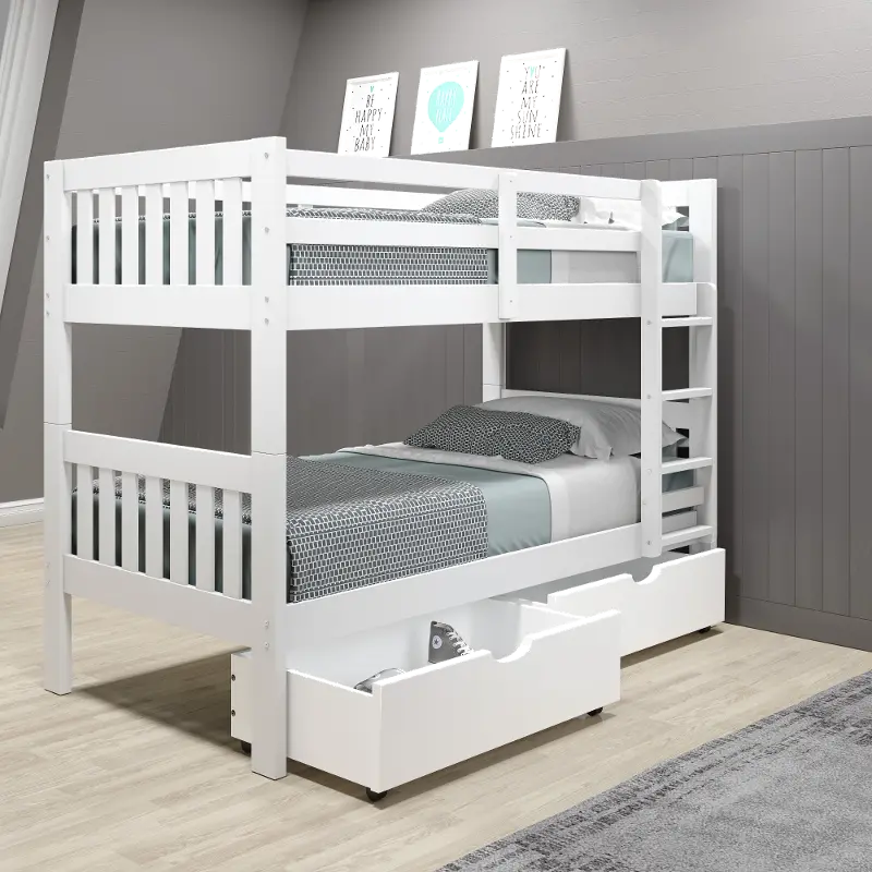 Classic White Twin Bunk Bed With, Mission Twin Bed With Storage