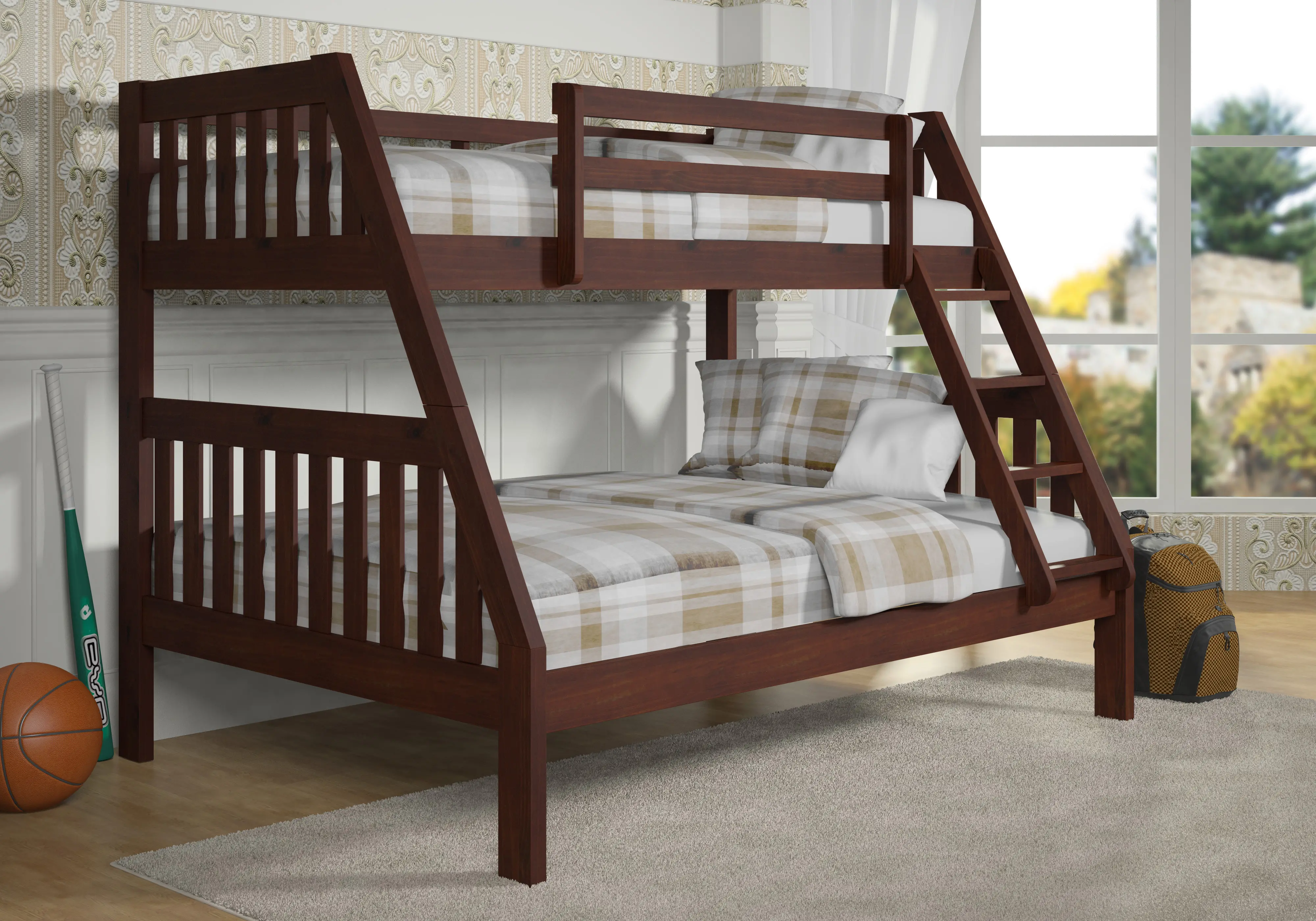1018-3TFCP Classic Brown Twin over Full Bunk Bed - Mission sku 1018-3TFCP