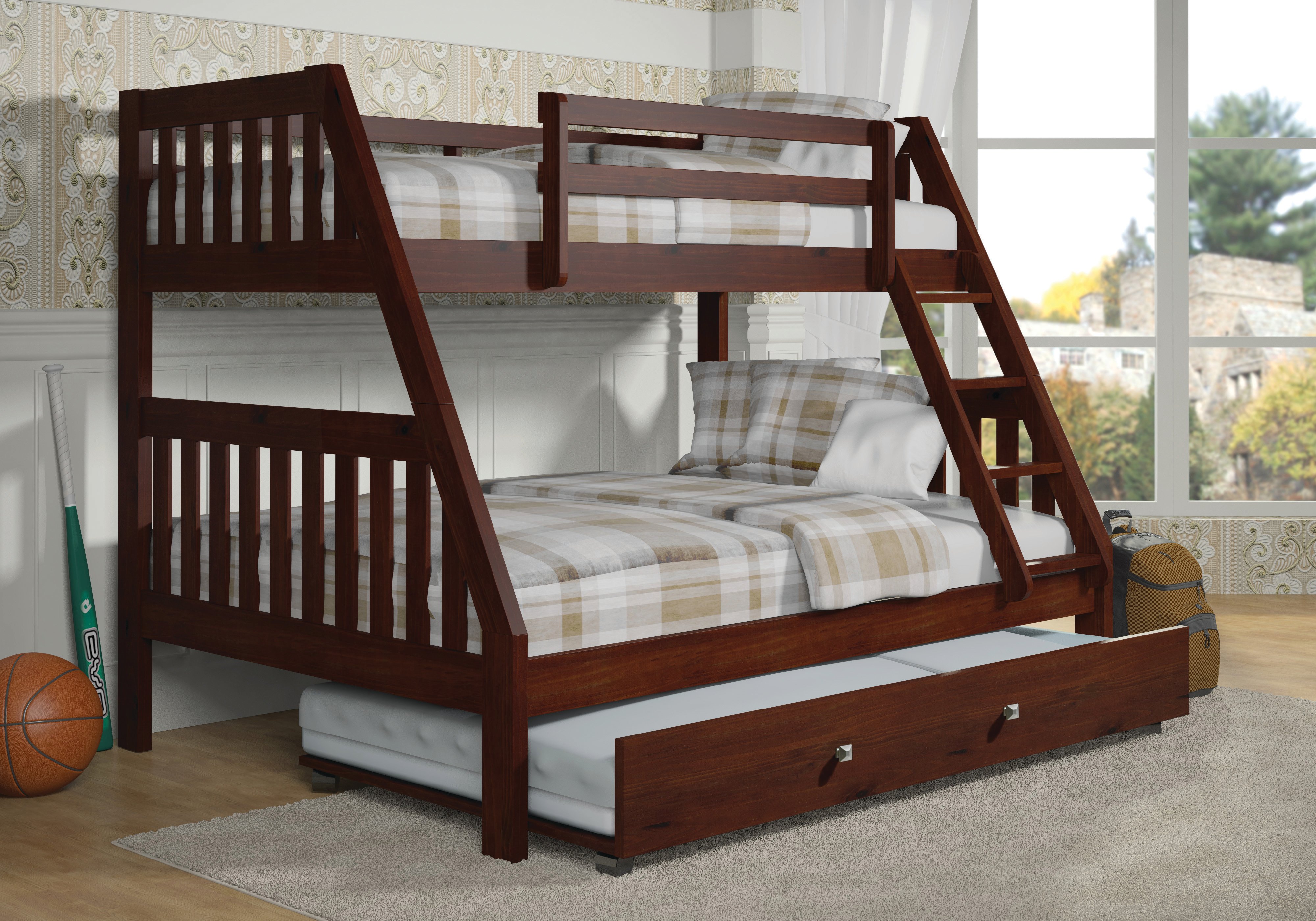 Classic Brown Twin over Full Bunk Bed with Trundle Mission RC Willey