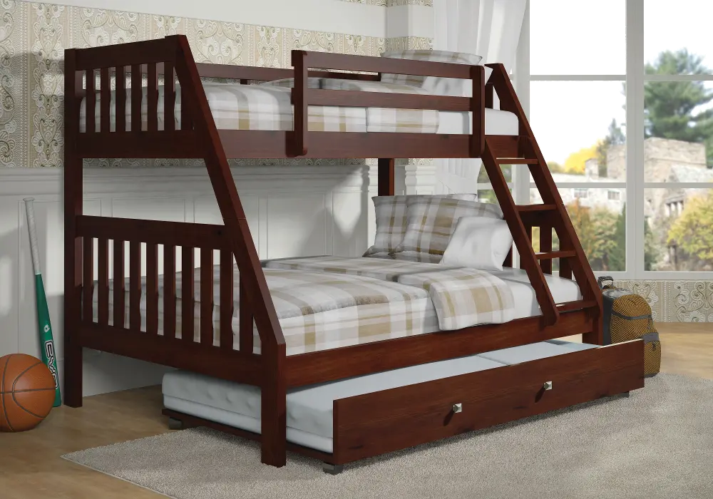 Classic Brown Twin over Full Bunk Bed with Trundle - Mission-1