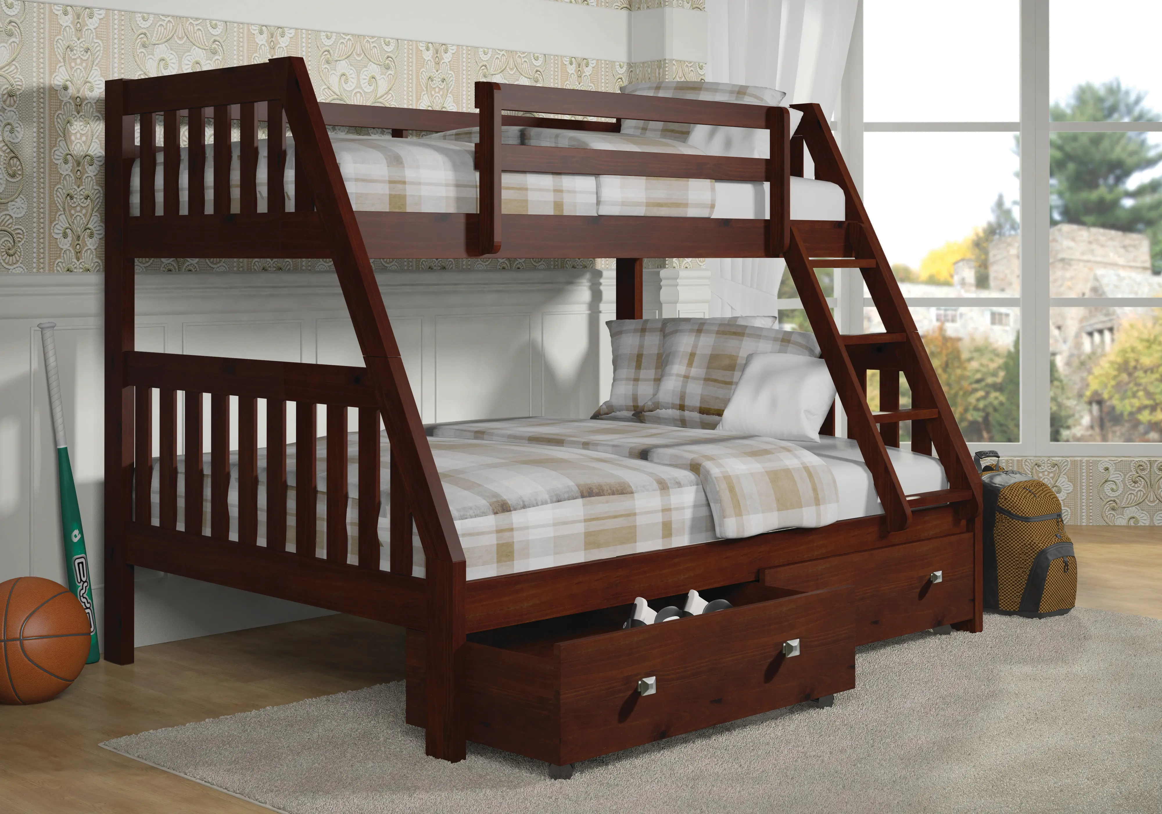 1018-3TFCP505-CP Brown Twin over Full Bunk Bed with Storage Drawers sku 1018-3TFCP505-CP
