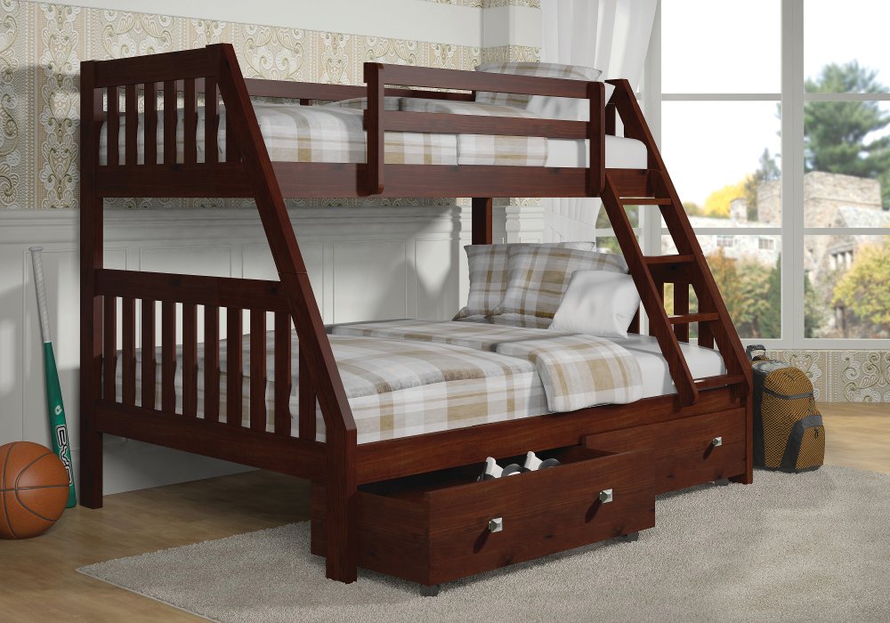 Brown Twin over Full Bunk Bed with Storage Drawers - Mission