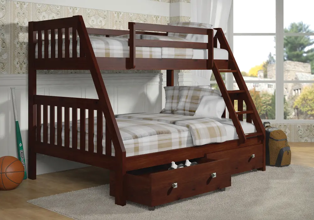 Brown Twin over Full Bunk Bed with Storage Drawers - Mission-1