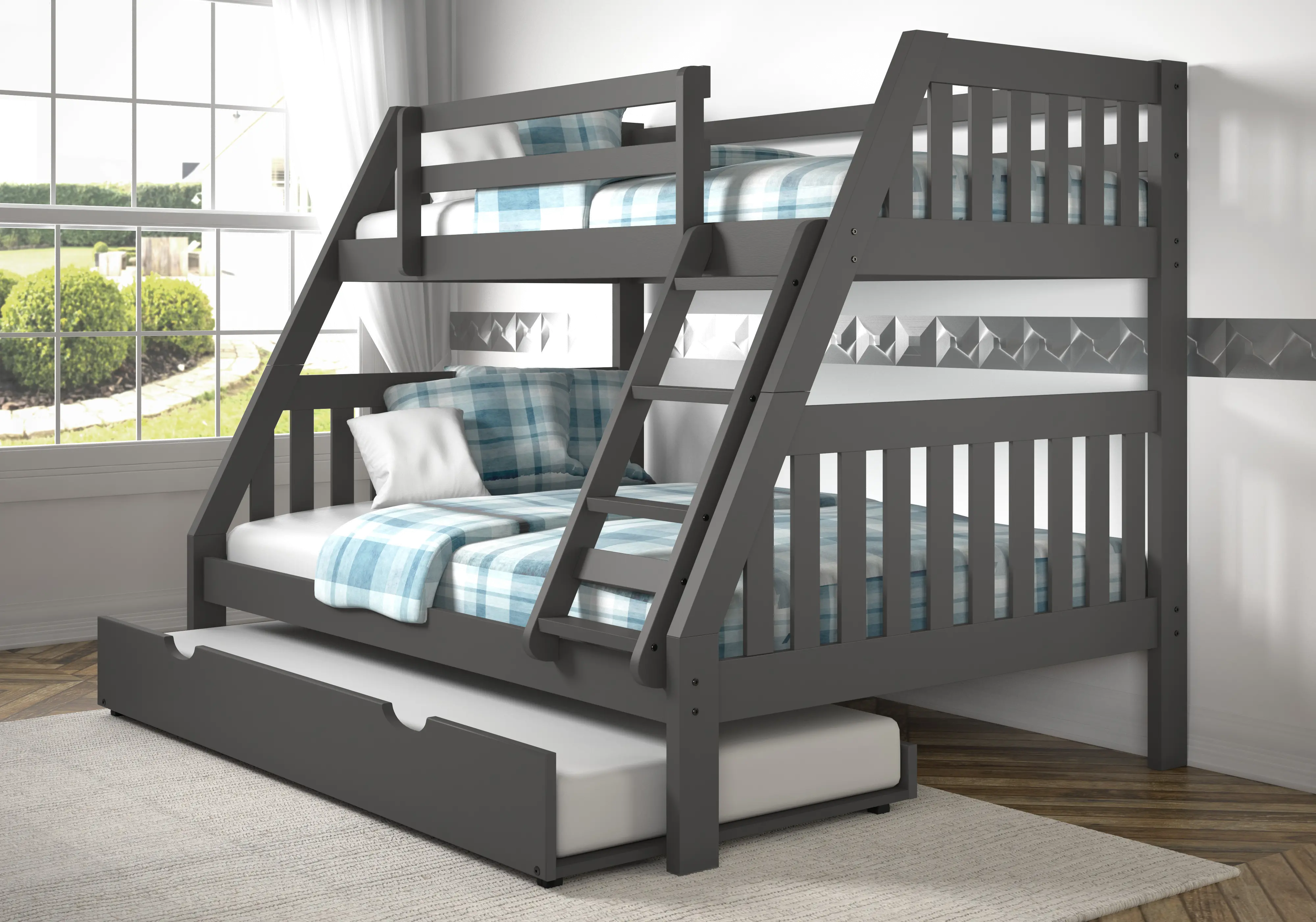 1018-3TFDG503-DG Mission Gray Twin over Full Bunk Bed with Trundle sku 1018-3TFDG503-DG