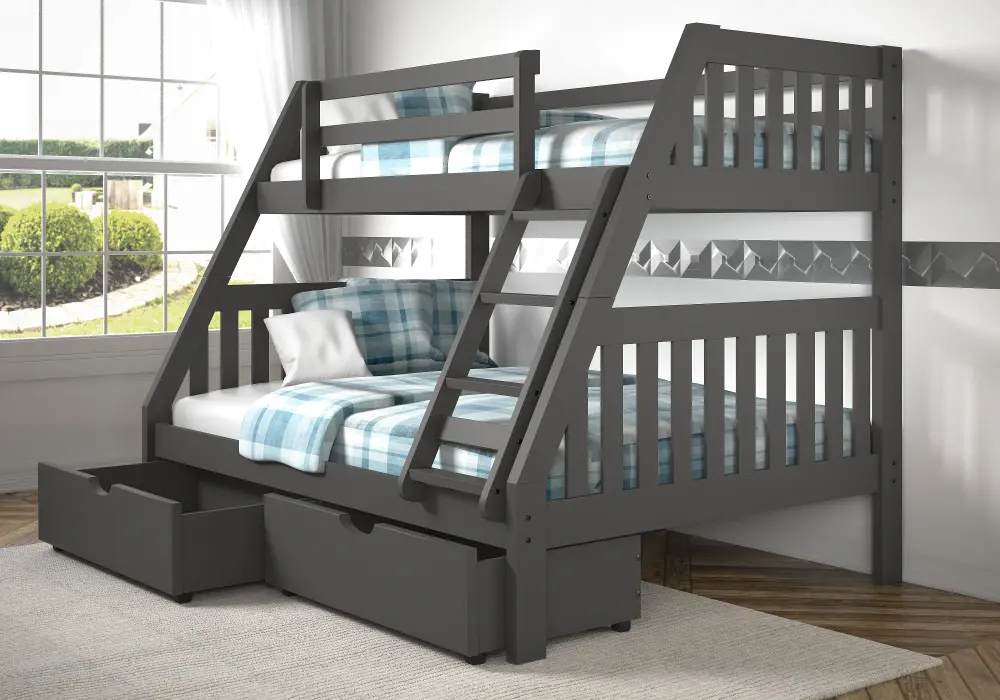 Gray Twin over Full Bunk Bed with Storage Drawers - Mission-1