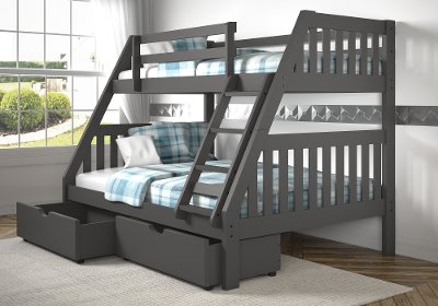 Classic Gray Twin Over Full Bunk Bed, Full Bed With Twin Trundle And Storage