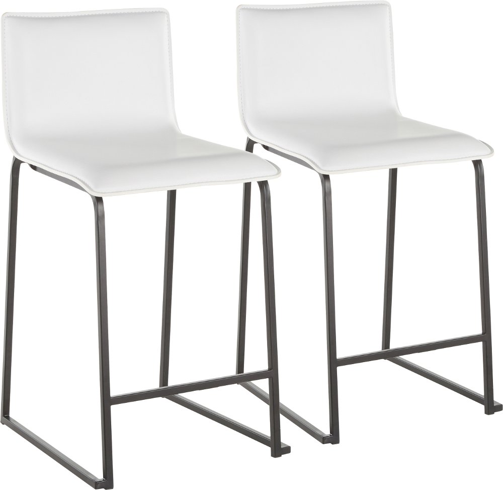 White and Black Upholstered Counter Height Stool (Set of 2) - Mara