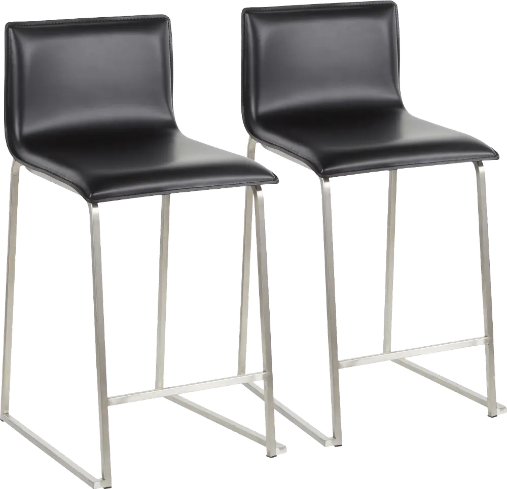 B26-MARAUP SSBK2 Black and Silver Upholstered Counter Height Stool (Set of 2) - Mara-1