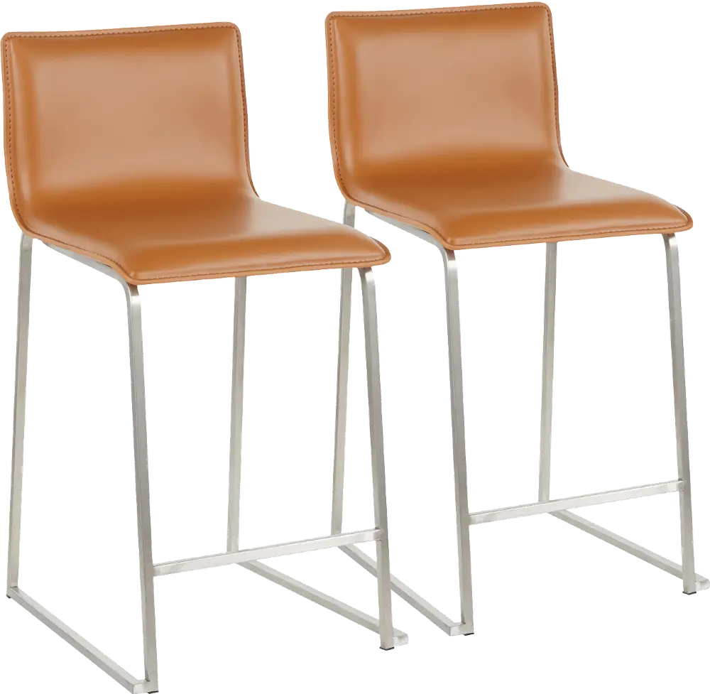 B26-MARAUP SSCAM2 Brown and Silver Upholstered Counter Height Stool (Set of 2) - Mara-1