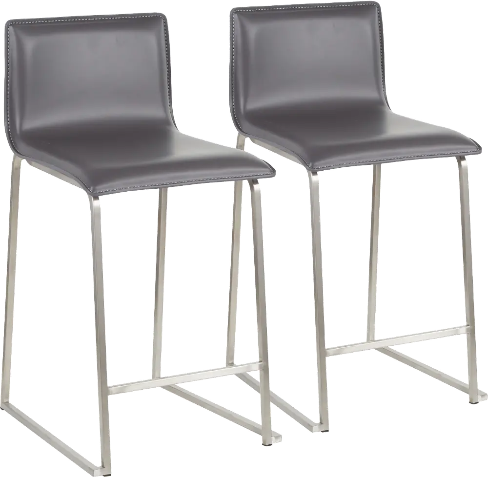 B26-MARAUP SSGY2 Gray and Silver Upholstered Counter Height Stool (Set of 2) - Mara-1