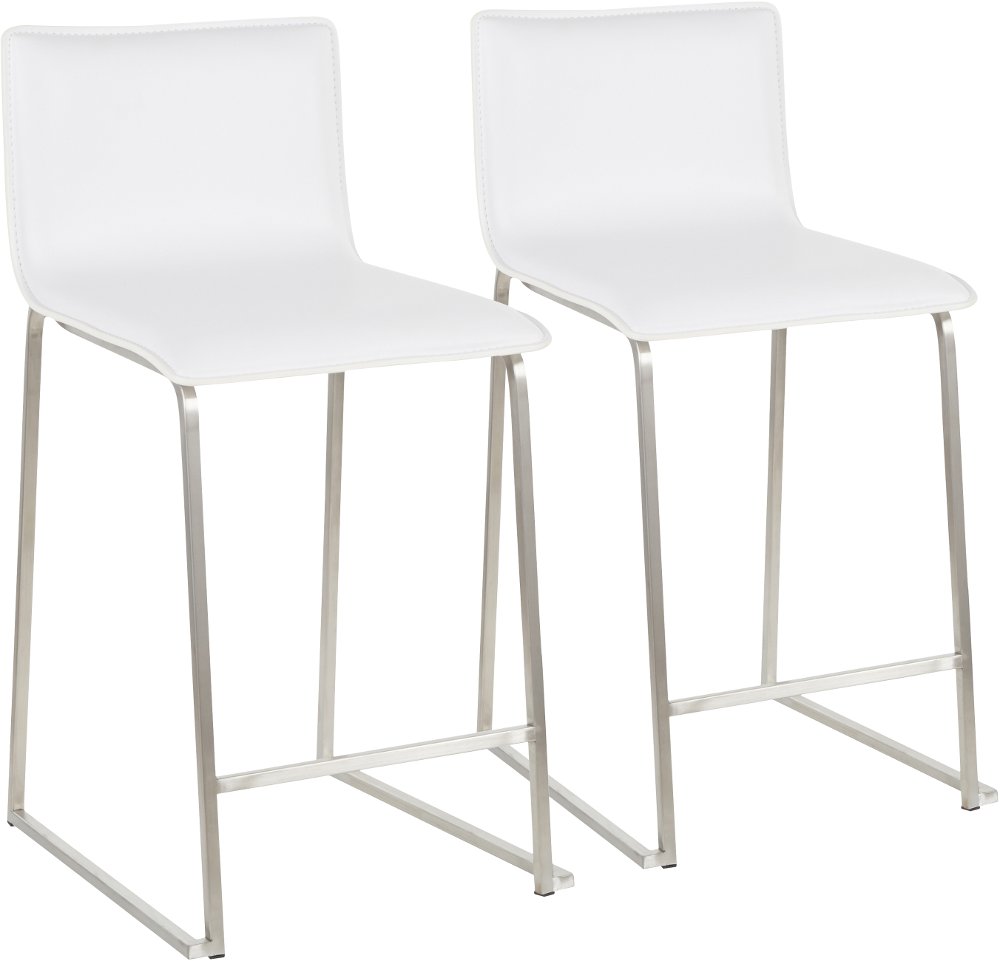 White and Silver Upholstered Counter Height Stool (Set of 2) - Mara