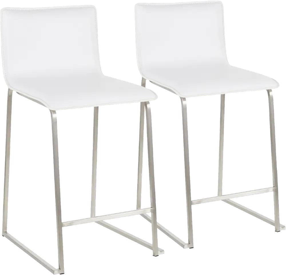 B26-MARAUP SSW2 White and Silver Upholstered Counter Height Stool (Set of 2) - Mara-1