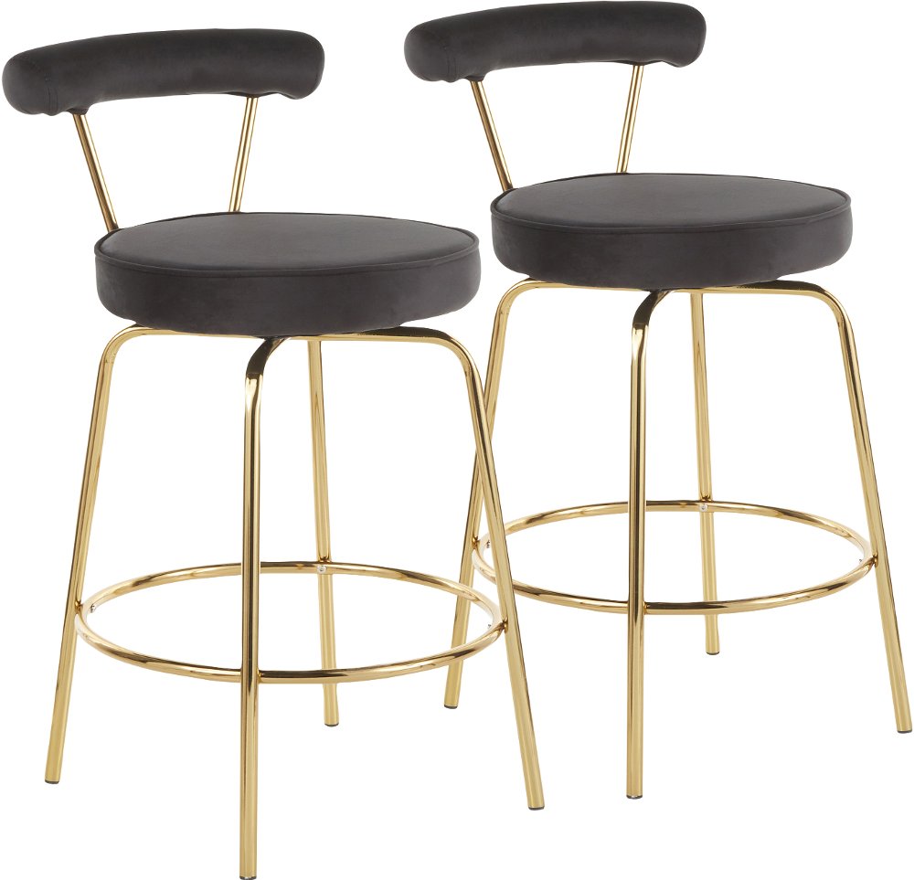 Contemporary Black and Gold Swivel Counter Height Stool (Set of 2)...