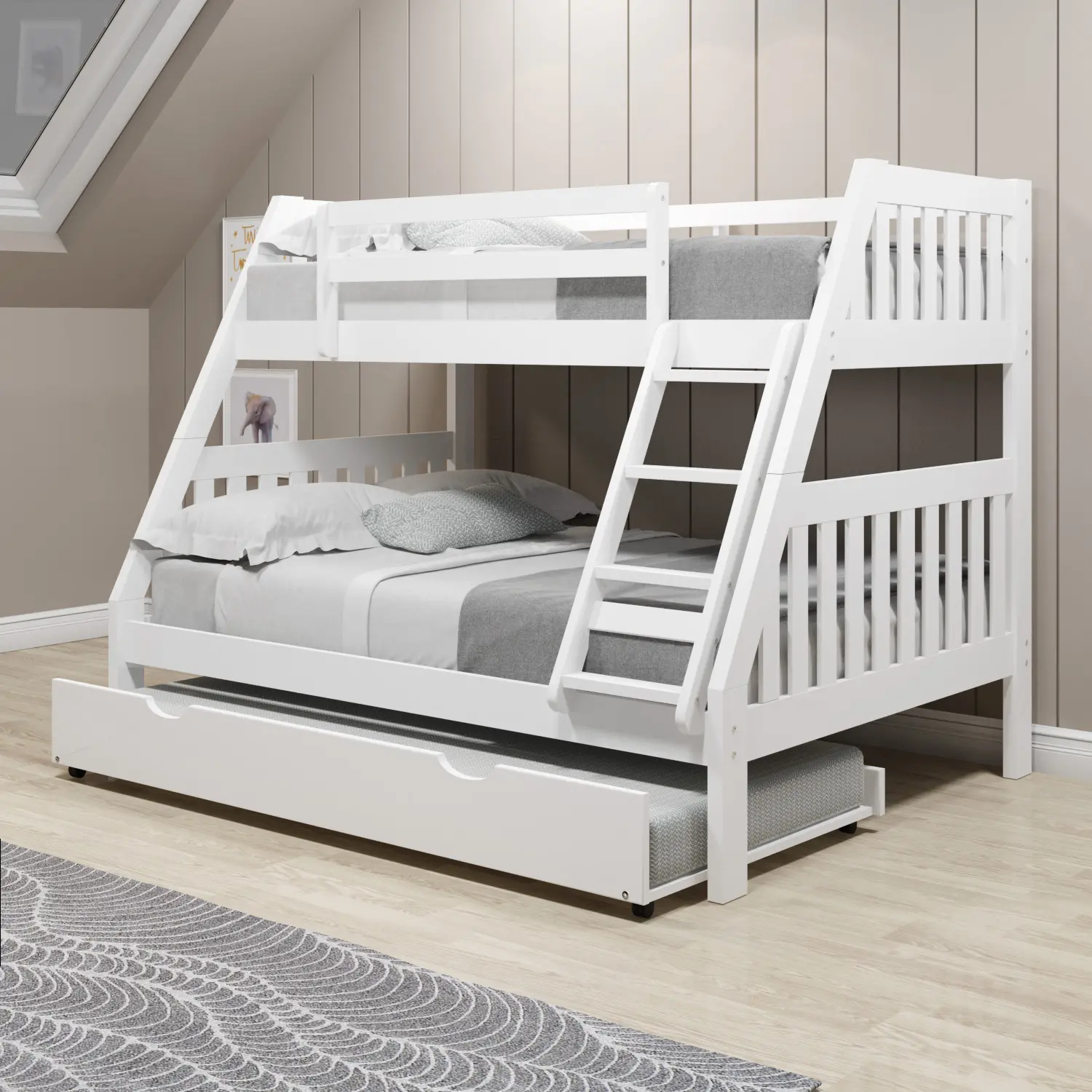 Classic White Twin over Full Bunk Bed with Trundle - Mission