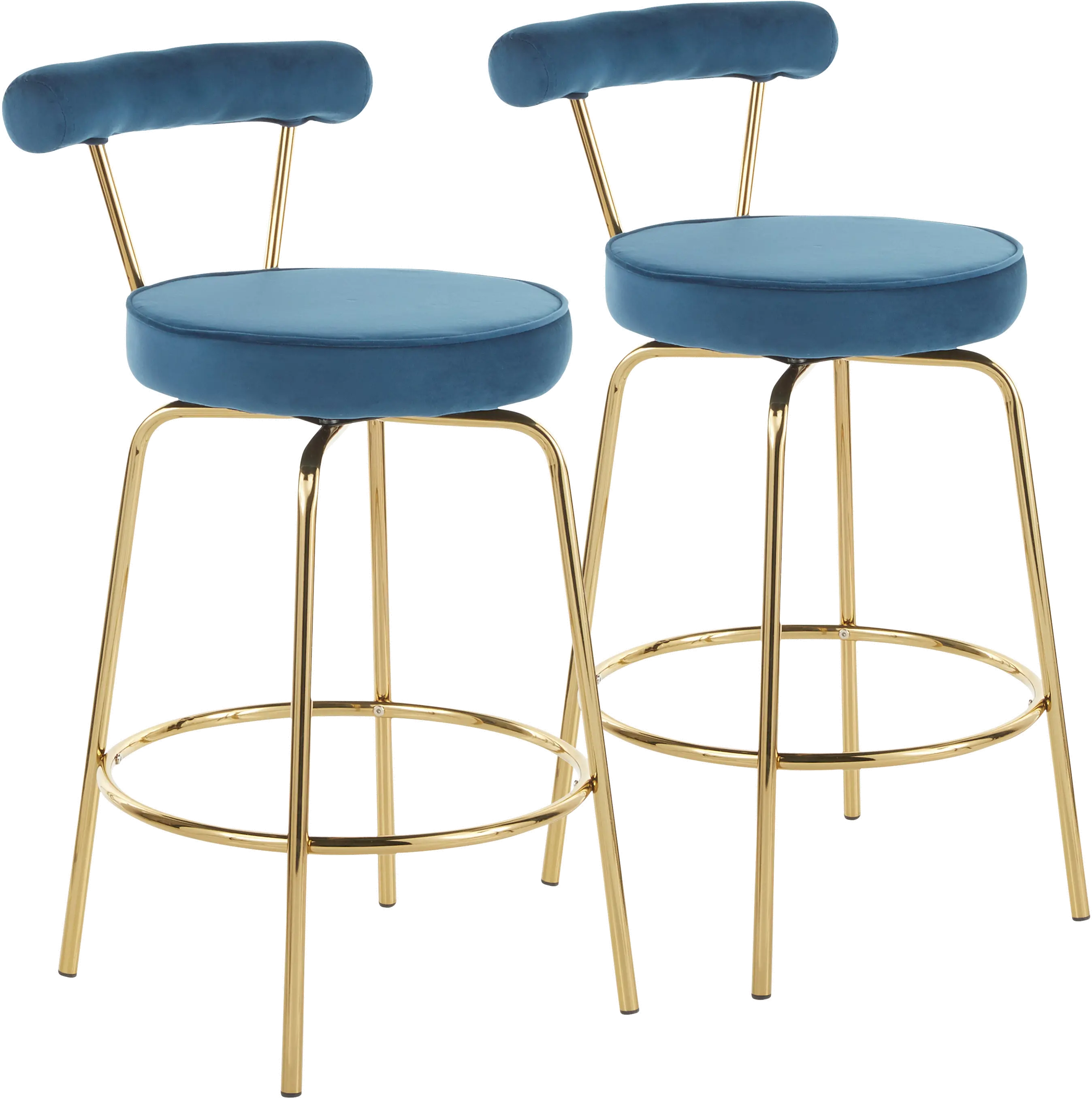 Contemporary Blue and Gold Swivel Counter Height Stool (Set of 2)...