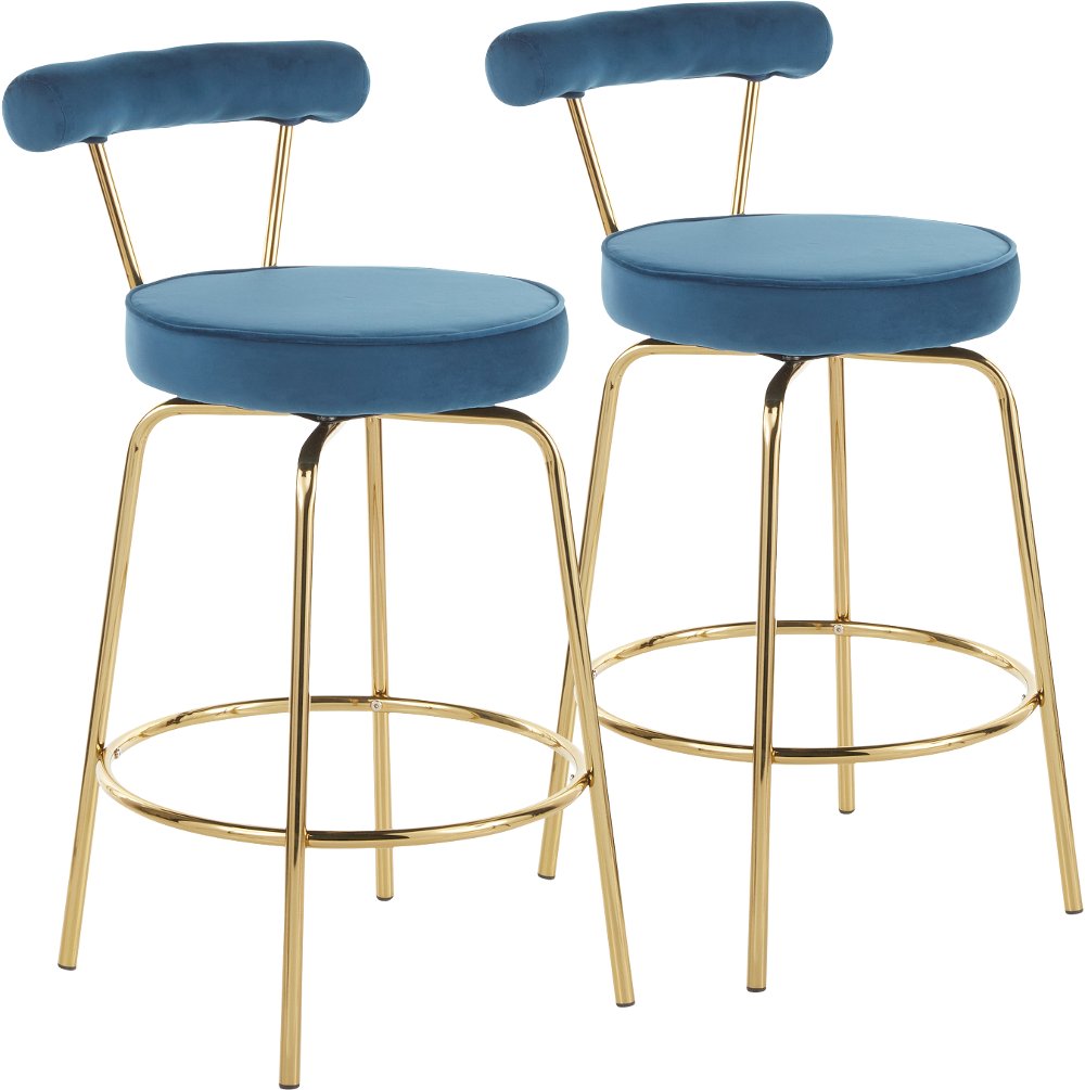 Contemporary Blue and Gold Swivel Counter Height Stool (Set of 2)...