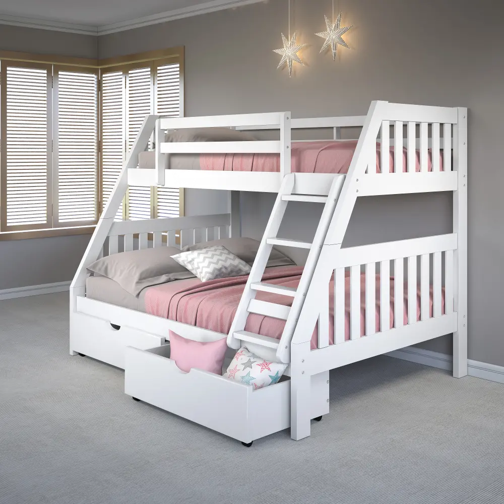 White Twin over Full Bunk Bed with Storage Drawers - Mission-1